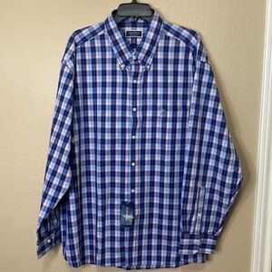 Men’s Club Room Regular Fit Performance Button Down Shirt NWT 100% Cotton Navy